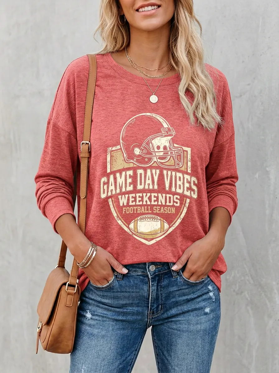 Retro Game Day Vibes Helmet Football Graphic Sweatshirt