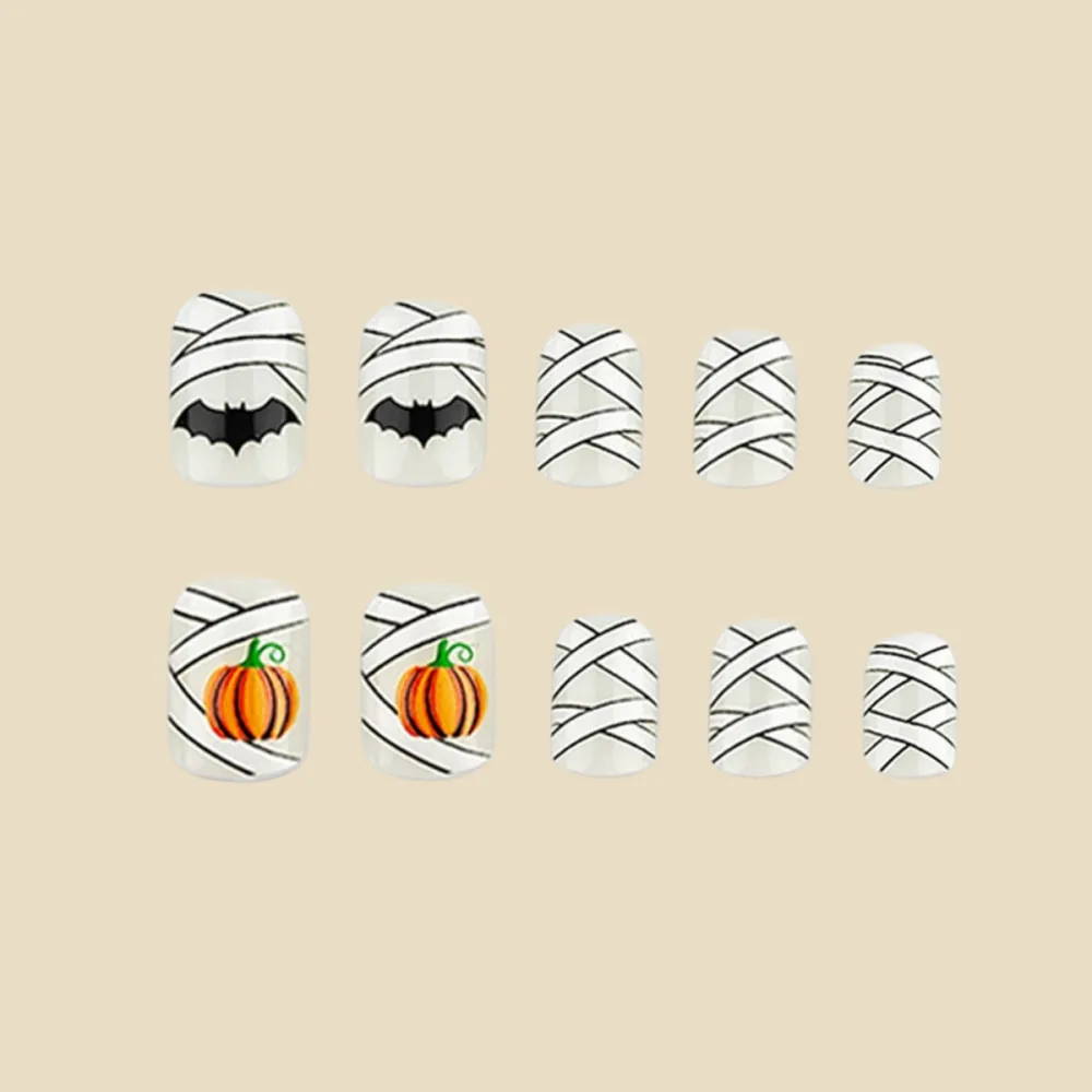 Nailhour 24Pcs Mummy Bandages Halloween White Press On Nails