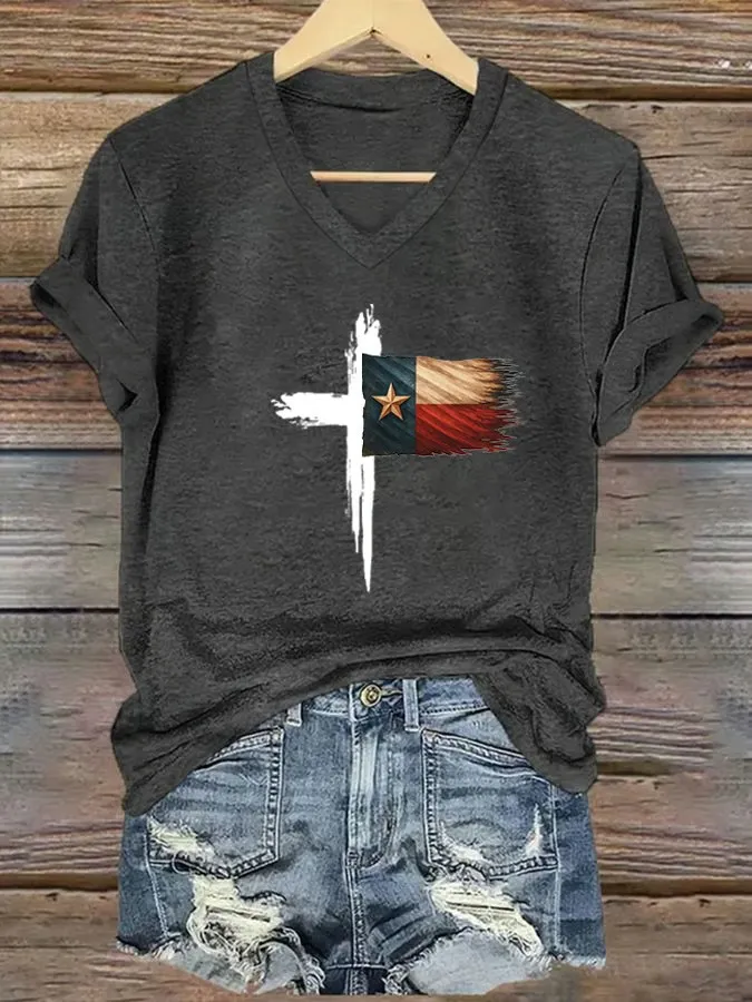 Women's Texas Faith Print V-Neck T-Shirt