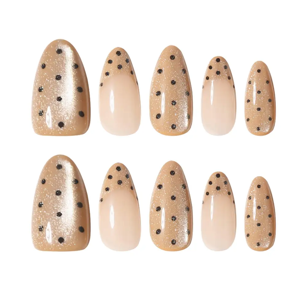 Nailhour 24Pcs French Medium Almond 3D Cat Eye Press On Nails