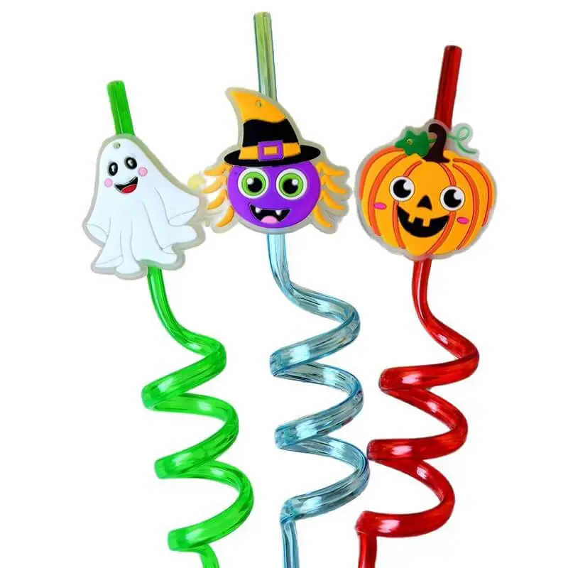 12Pcs Halloween Theme Night Light Decorative Straws