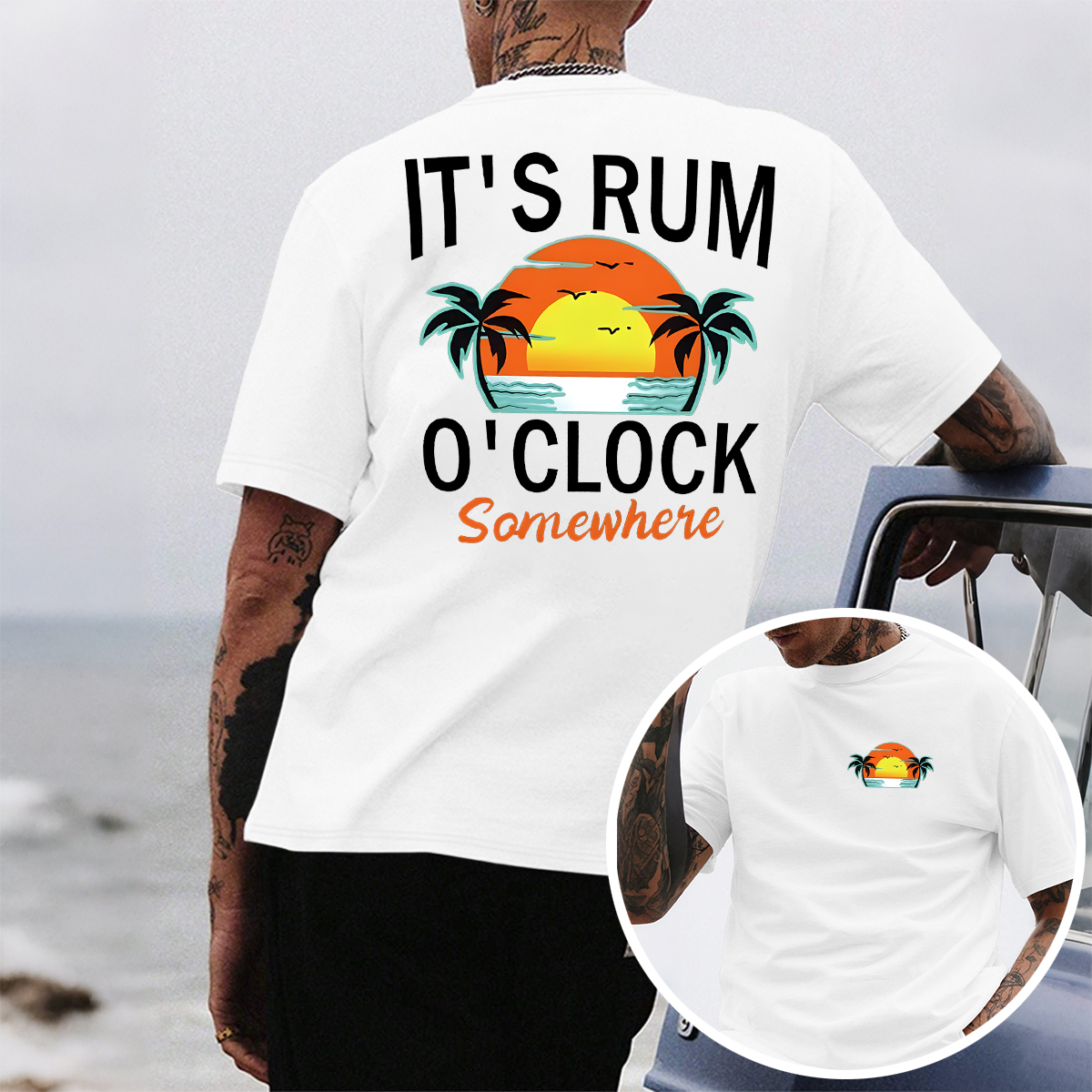 Rum Time Sunset Themed Graphic T-Shirt
