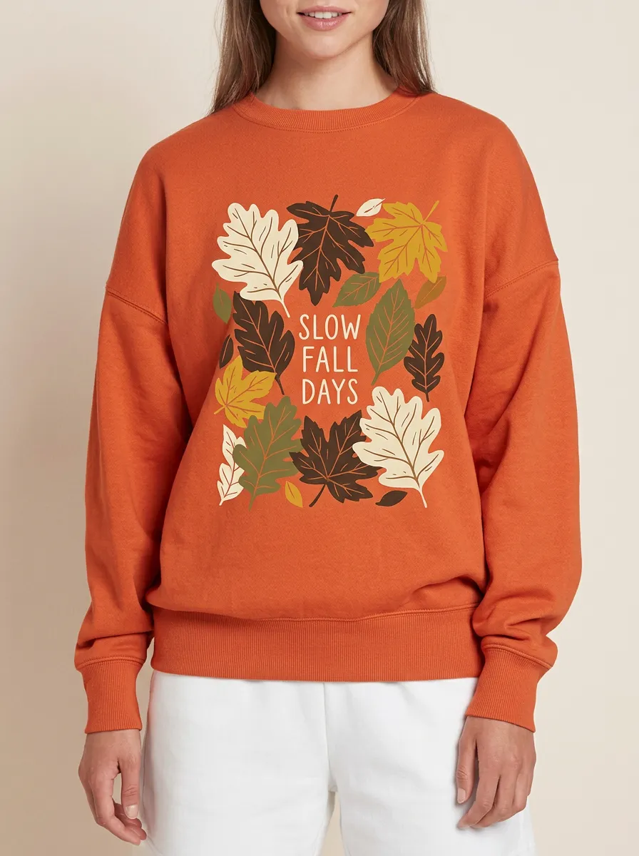 Slow Maple Leaf Printed Women's Graphic Sweatshirt