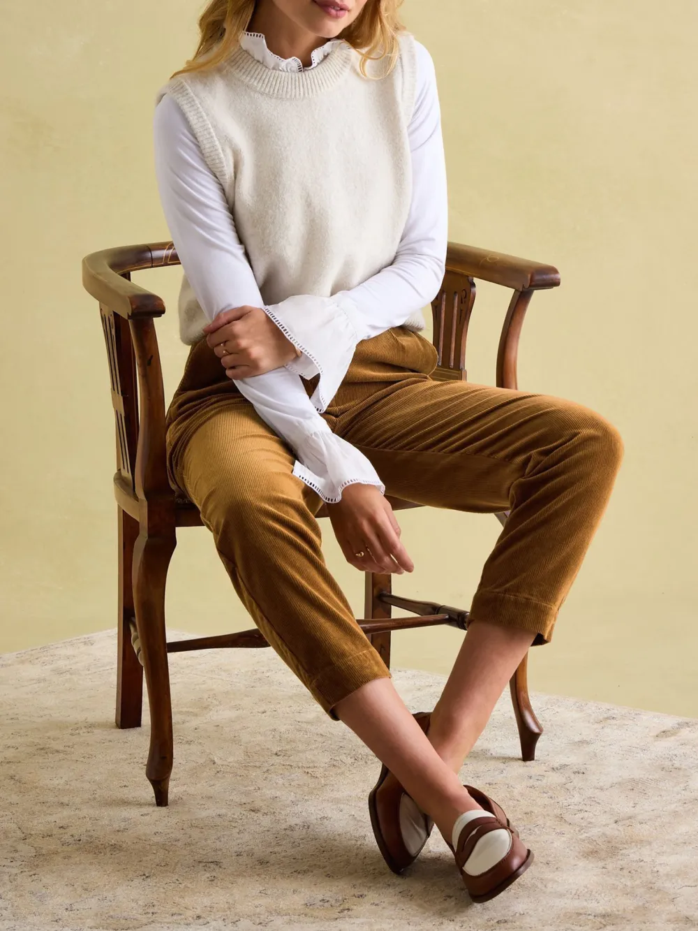 Casual Style Brown Corduroy Tapered Trousers