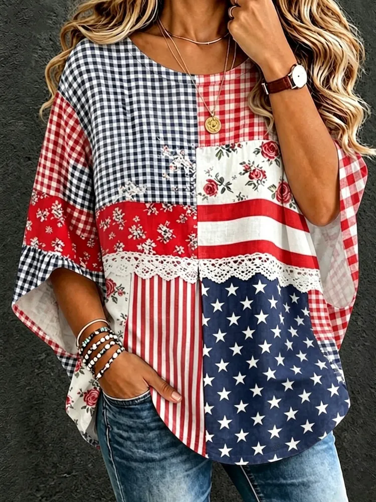 Women'S Casual American 250Th Anniversary Celebration Printed T-Shirt