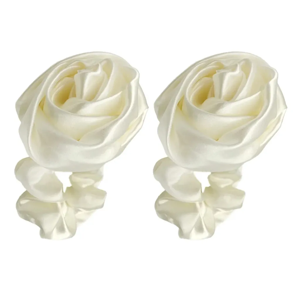 White Satin Rose Ladies' Elastic Hair Band Versatile Style