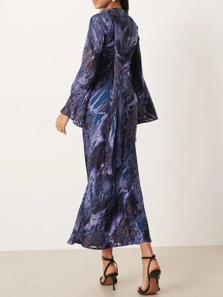 Abstract Print Mock Neck Dress
