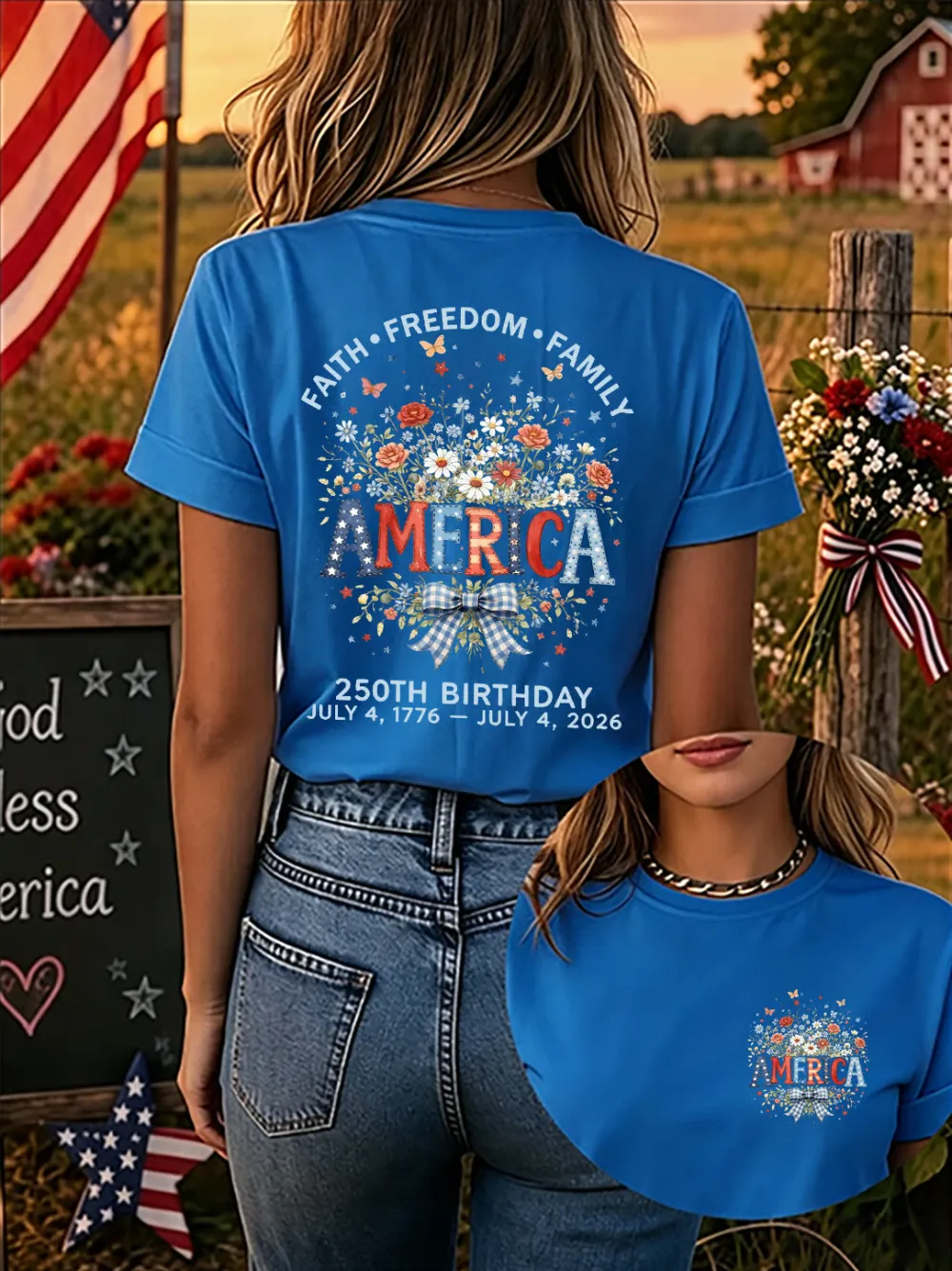 Since 1776, Faith, Liberty, And Family – Women'S 250th Anniversary Of American Faith Print Short-Sleeve T-Shirt