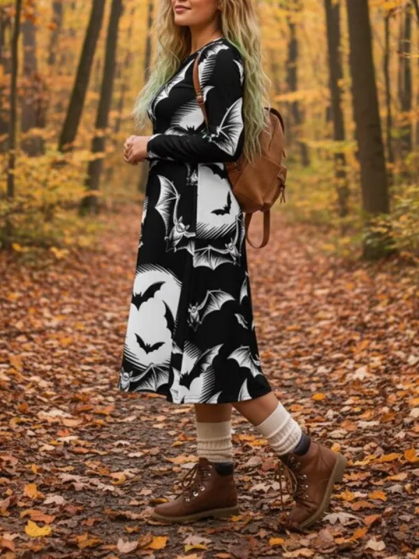Gothic Bat Print Dress