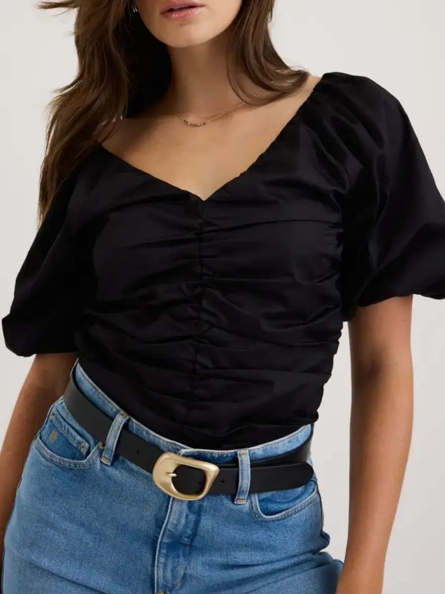 Black Puff Detail Blouse