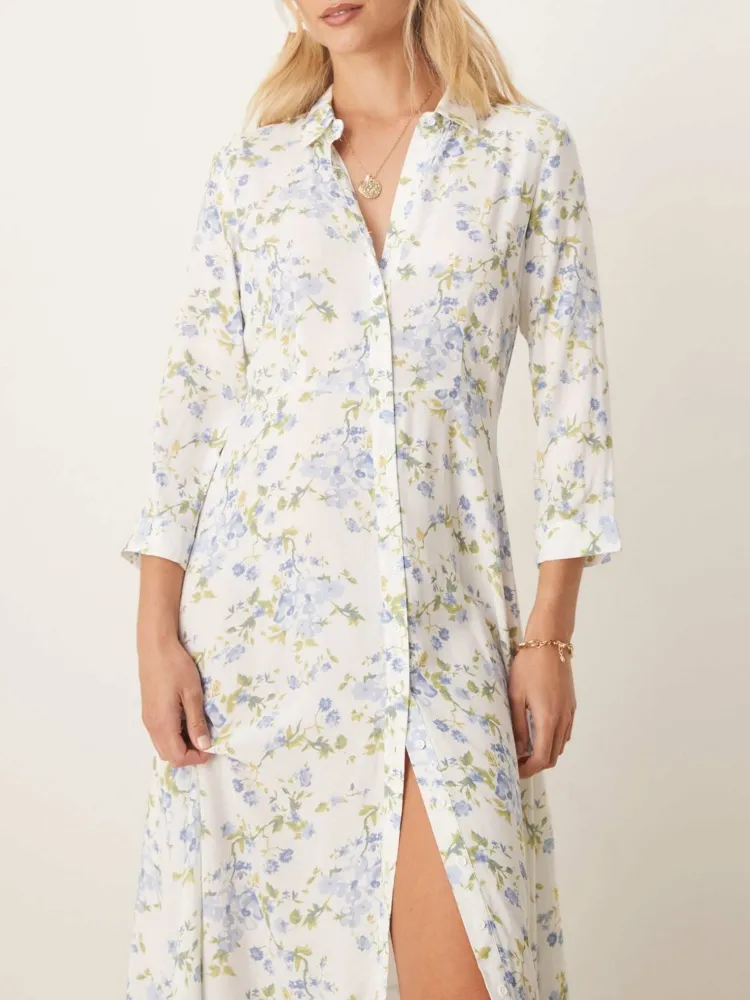 Floral Print Maxi Shirt Dress