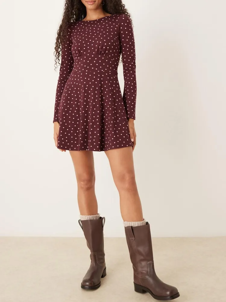 Polka-Dot Boat Neck Dress