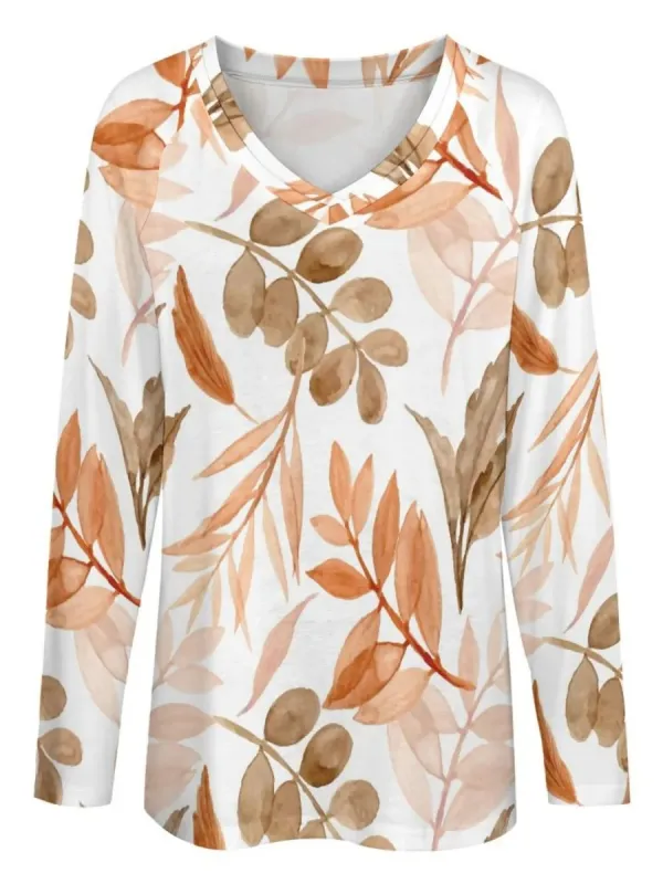 Warm Leaf Print T-Shirt