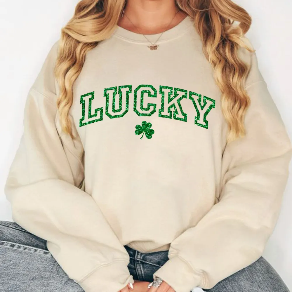 Green Lucky Printed Crewneck Hoodies