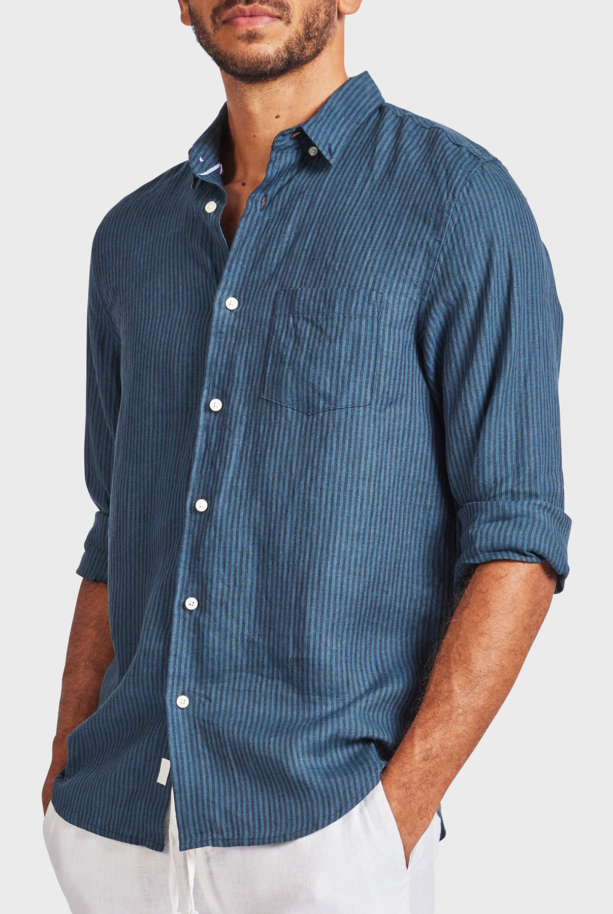Rory Linen Shirt-Bluegrass/navy