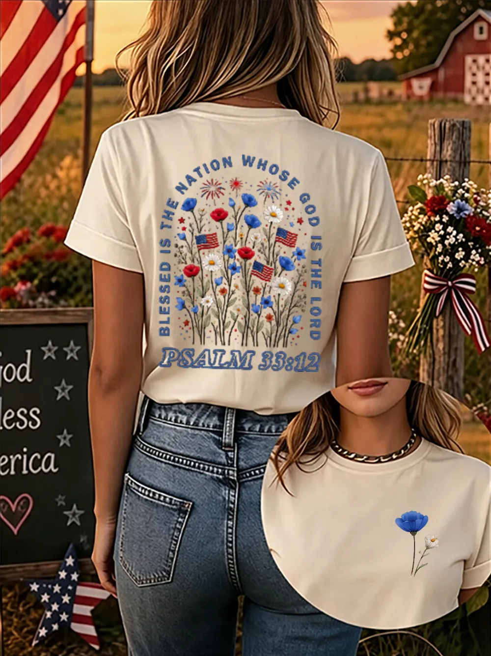 Blessed Is The Nation Of All Who Trust In God! Women'S 250th Anniversary American Faith Print Short-Sleeve T-Shirt
