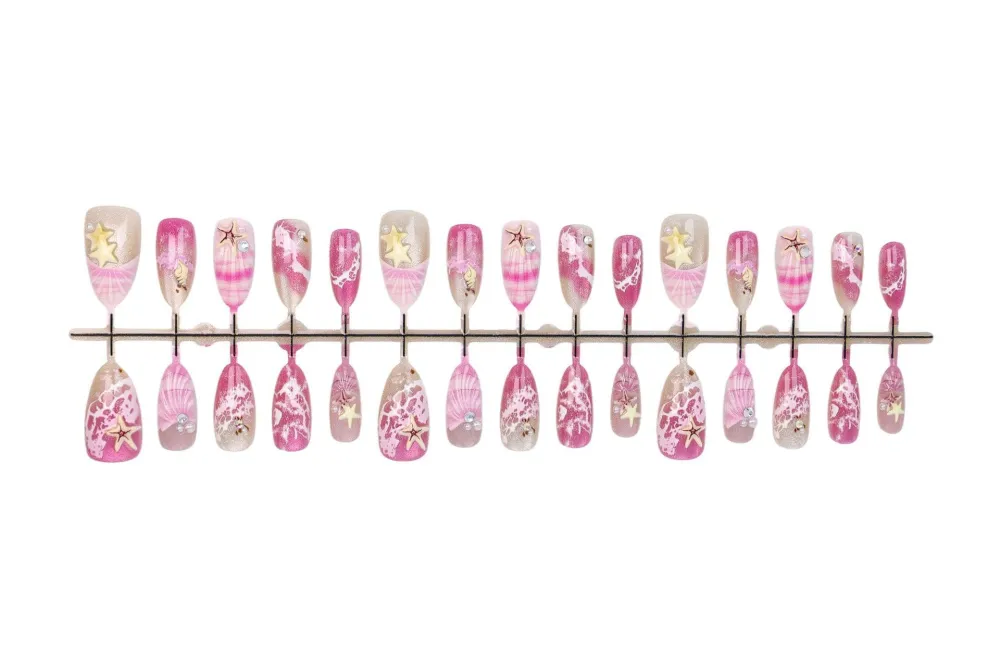 Nailhour 30Pcs Pink Ocean Tones 3D Medium Almond French Press On Nails