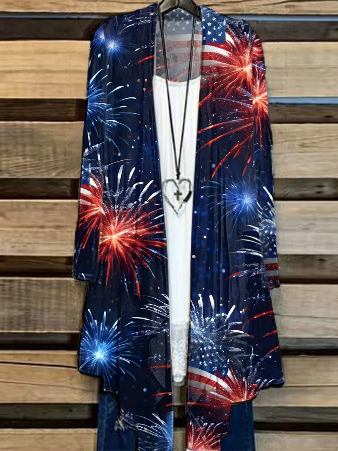 Women'S Independence Day Printed Casual Cardigan