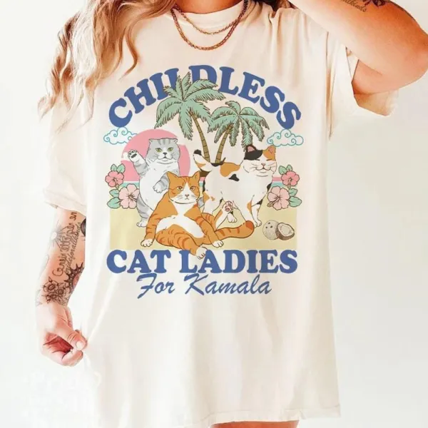 Artistic Black Cat Print Tee