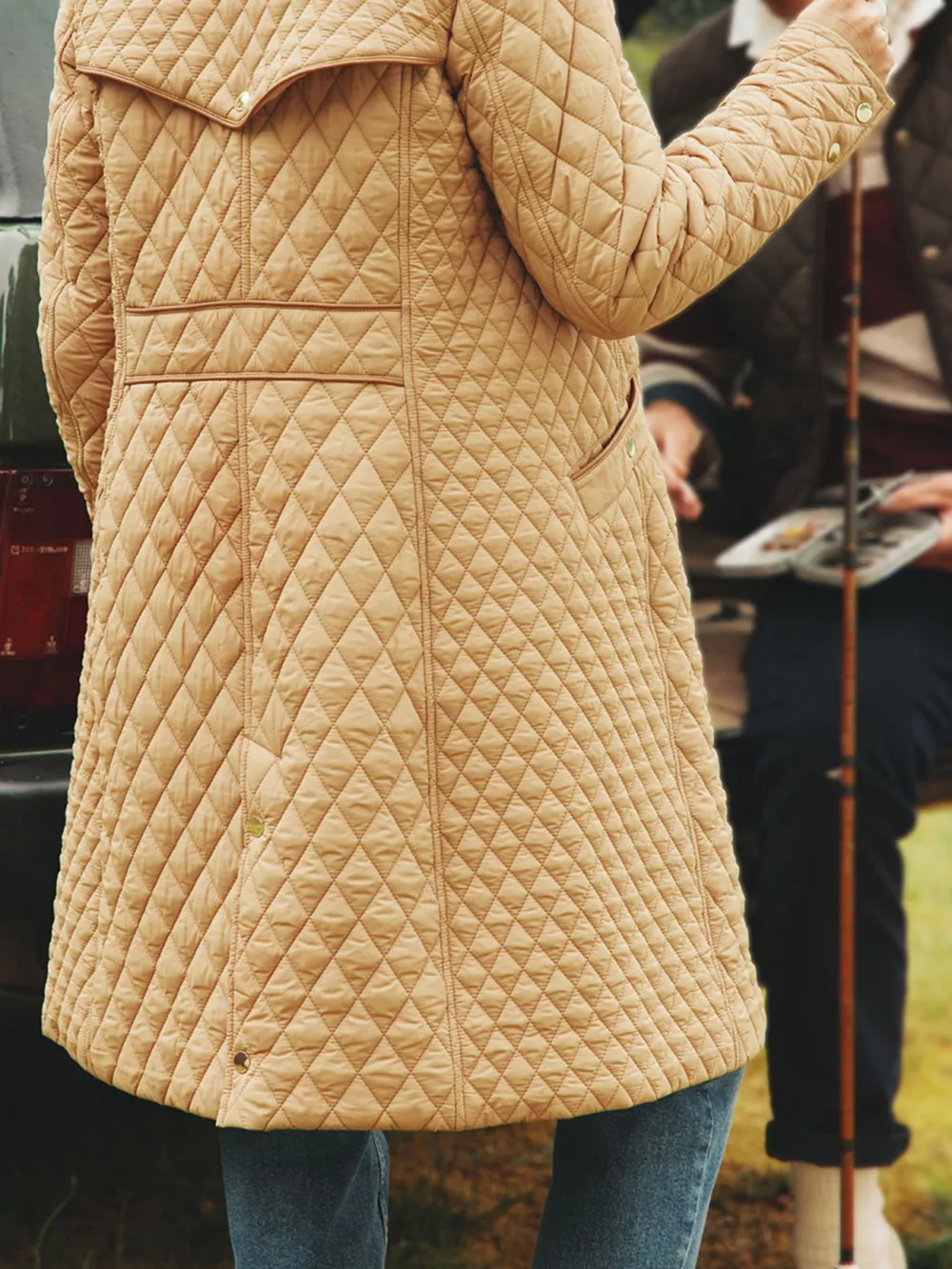 Brown Showerproof Longline Diamond Quilted Coat