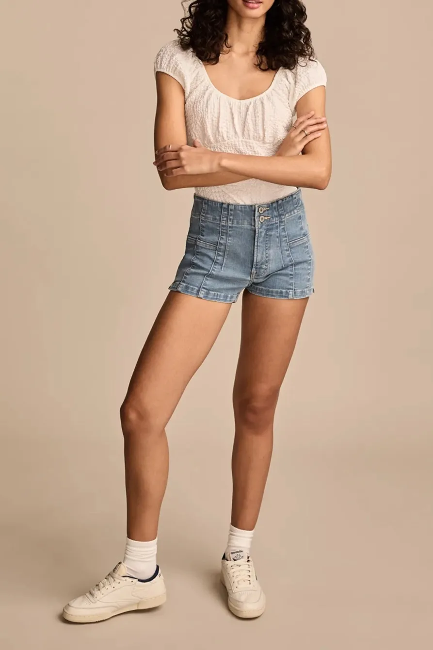 Blue Cotton High Rise Shorty