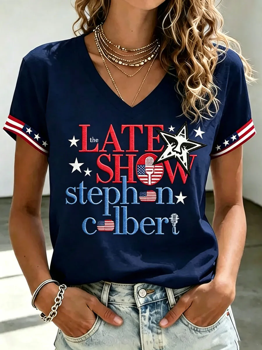 Women'S Short Sleeved V-Neck Casual T-Shirt