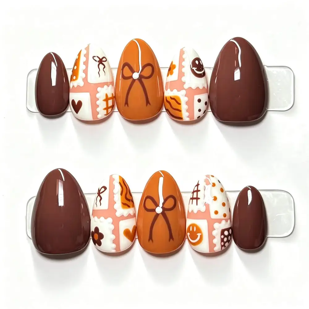 Nailhour 30Pcs Vintage Autumn Medium Almond Press On Nails