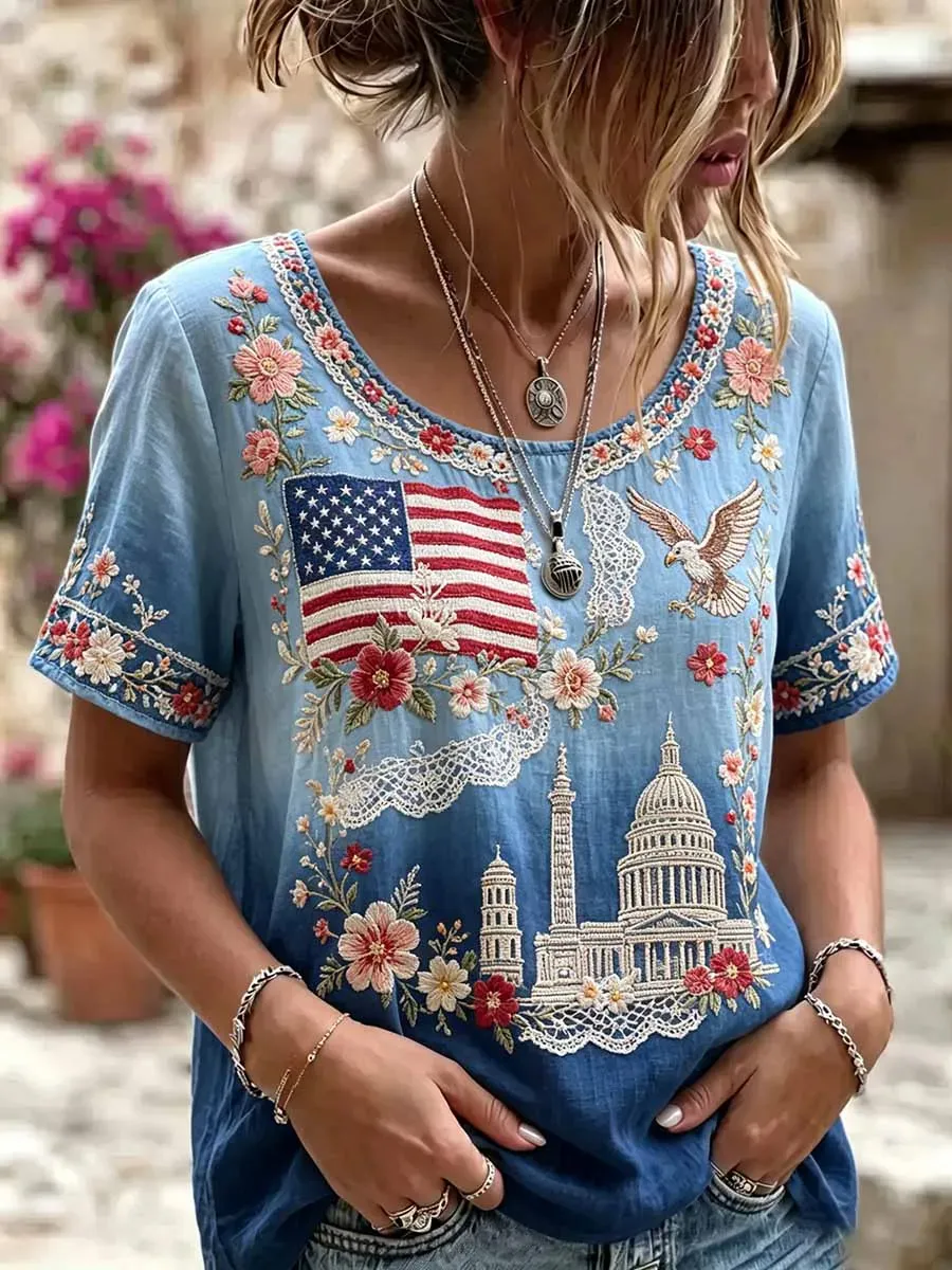 Women's Casual USA 250th Celebration Print Short Sleeve T-shirt