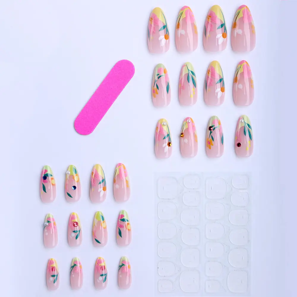 Nailhour 24Pcs Medium Almond Sun-kissed Garden Vibe Press On Nails