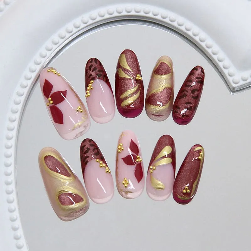 Nailhour 30Pcs Vintage 3D Medium Almond Cat Eye Press On Nails
