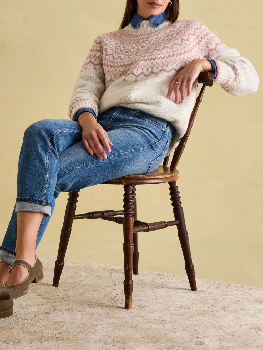 Cream Crew Neck Fairisle Pattern Jumper