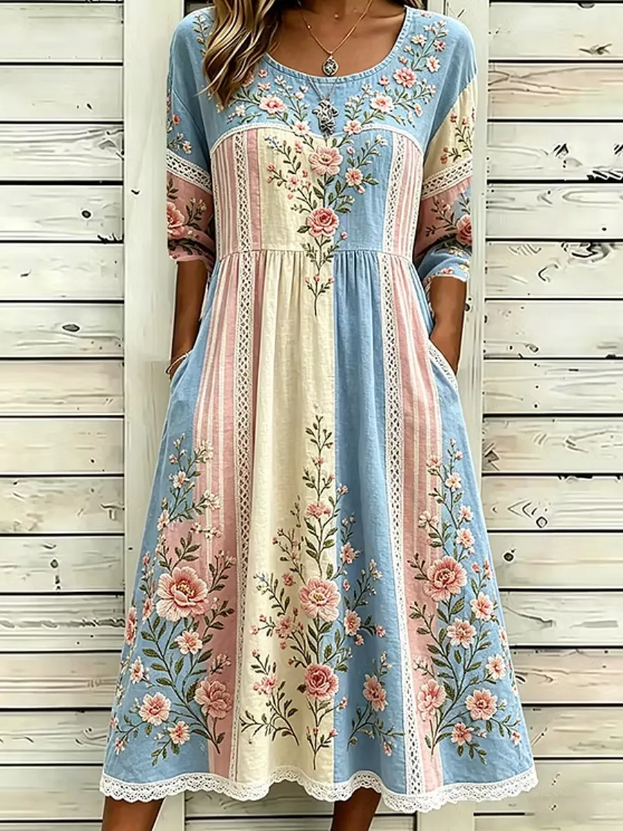 Women's Casual Spliced Floral Print Dress