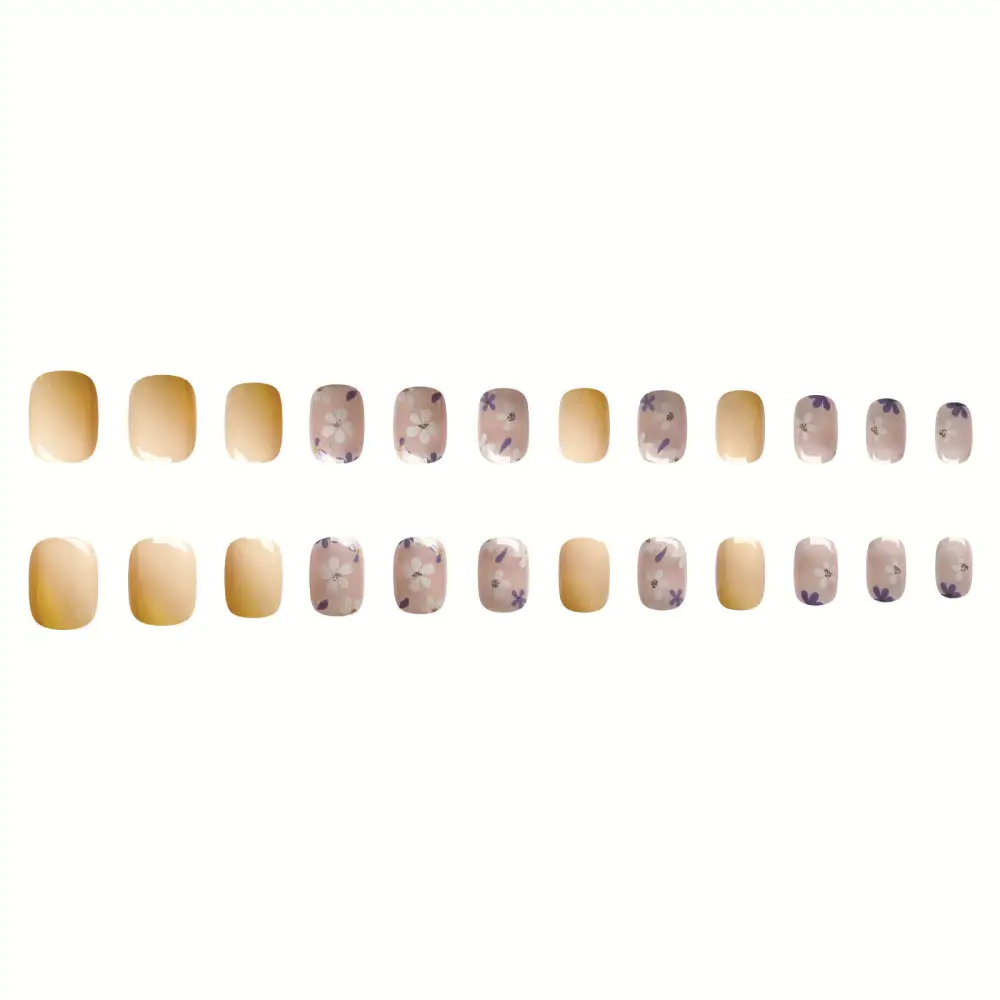 Nailhour 24Pcs Sheer Floral Short Oval Press On Nails