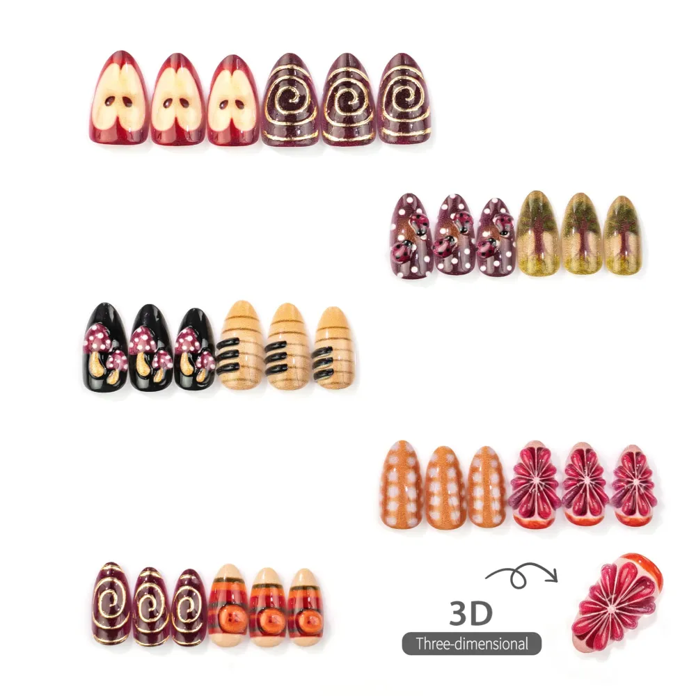 Nailhour 30Pcs 3D Short Almond French Floral Press On Nails