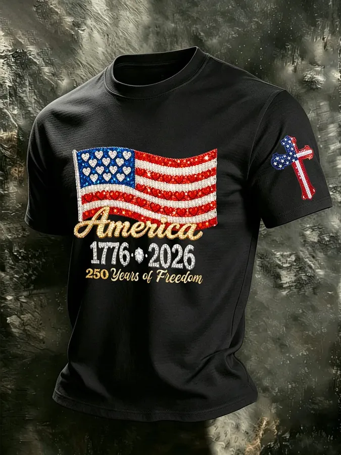 Men'S America Flag Print T Shirt