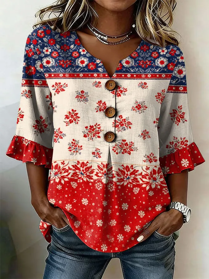 Women's casual American 250th anniversary printed top
