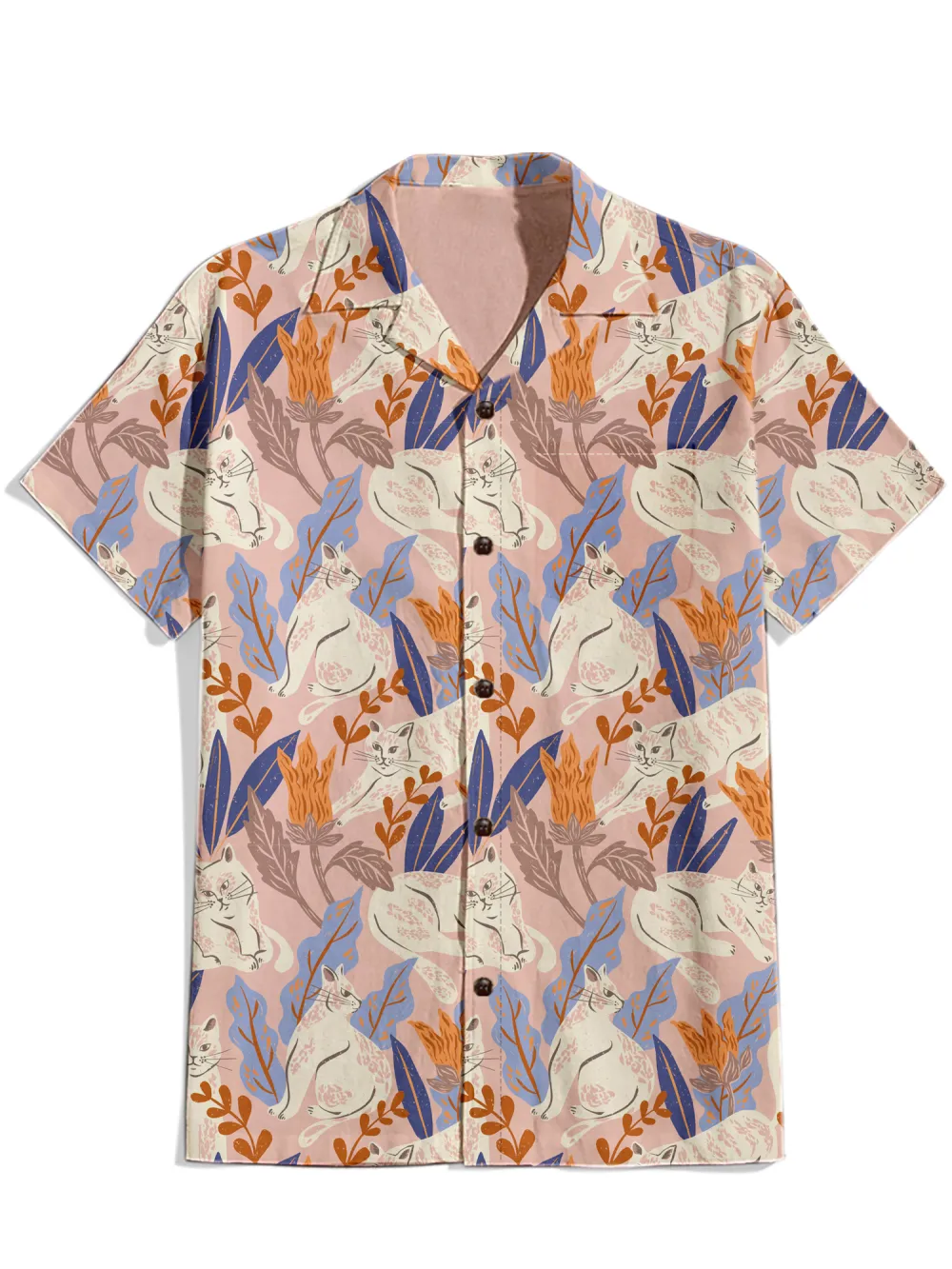 Retro Paws & Petals - 100% Cotton Cuban Collar Shirt