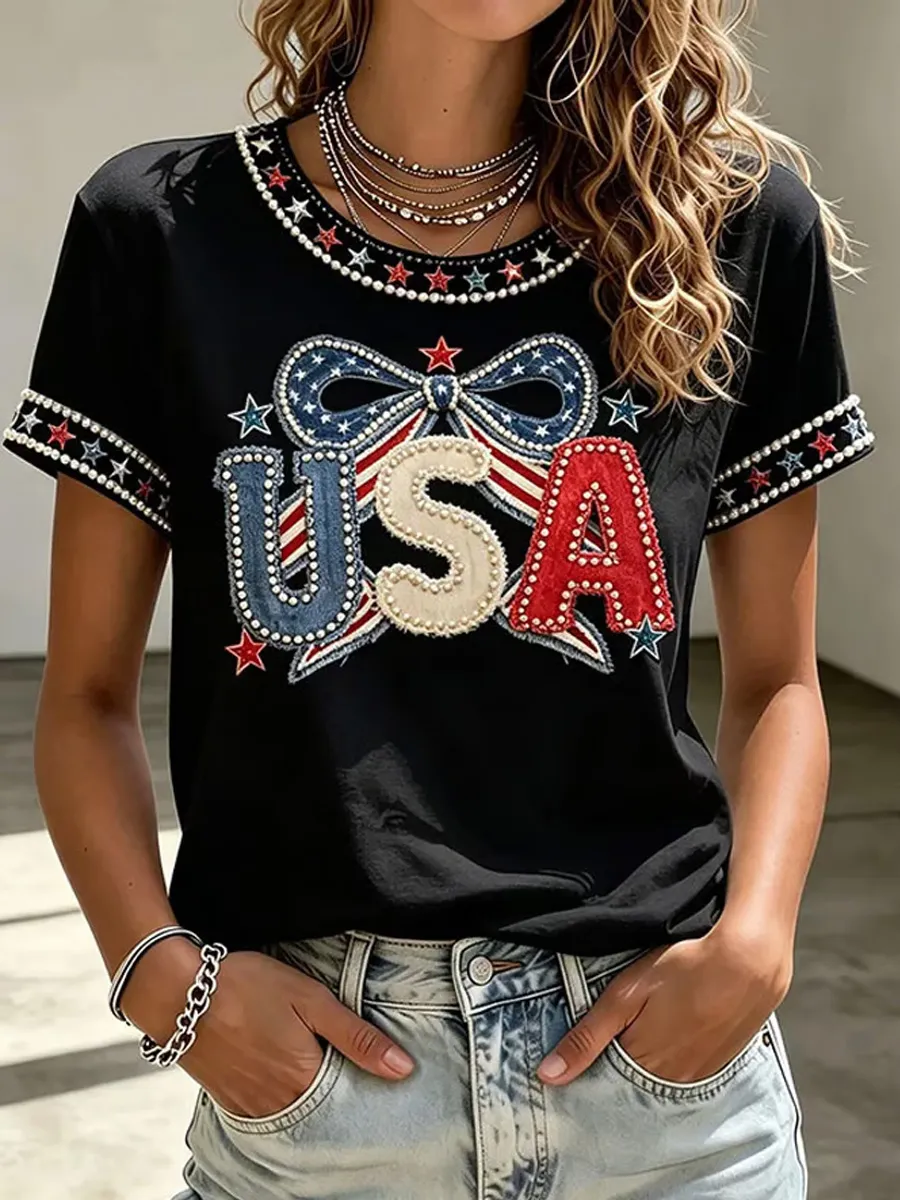 Women's Casual USA 250th Celebration Print Short Sleeve T-shirt