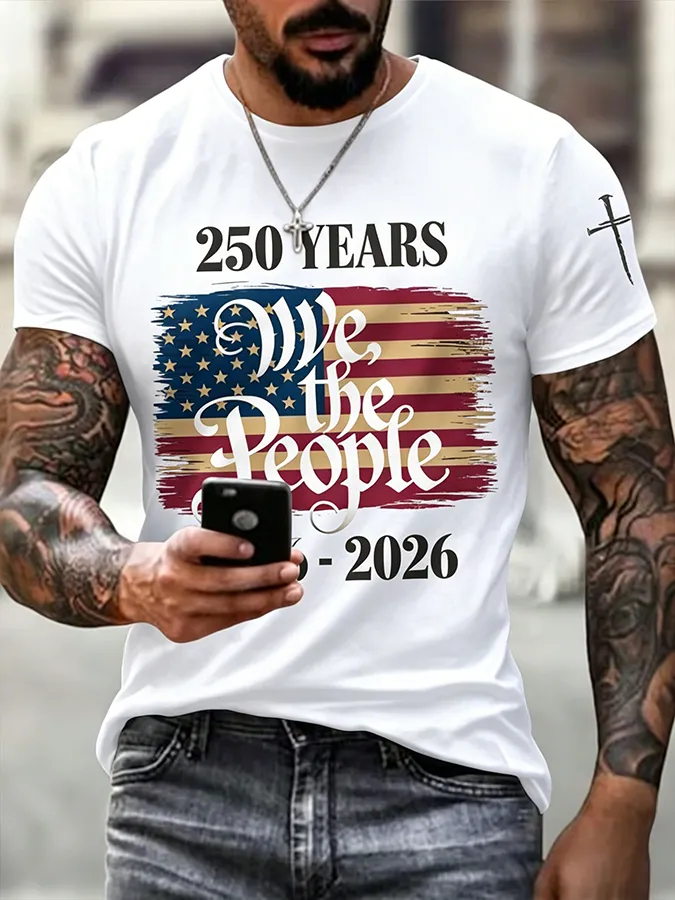 Men'S Casual American 1776-2026 Anniversary Printed Short Sleeved T-Shirt