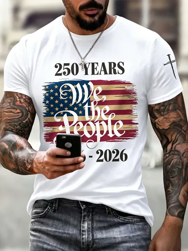 Men'S Casual American 1776-2026 Anniversary Printed Short Sleeved T-Shirt