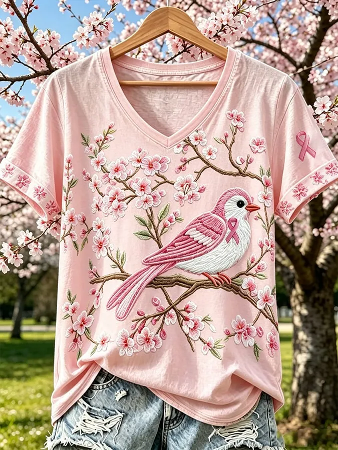 Women'S Breast Cancer Prevention And Control Propaganda Printed Short Sleeved T-Shirt