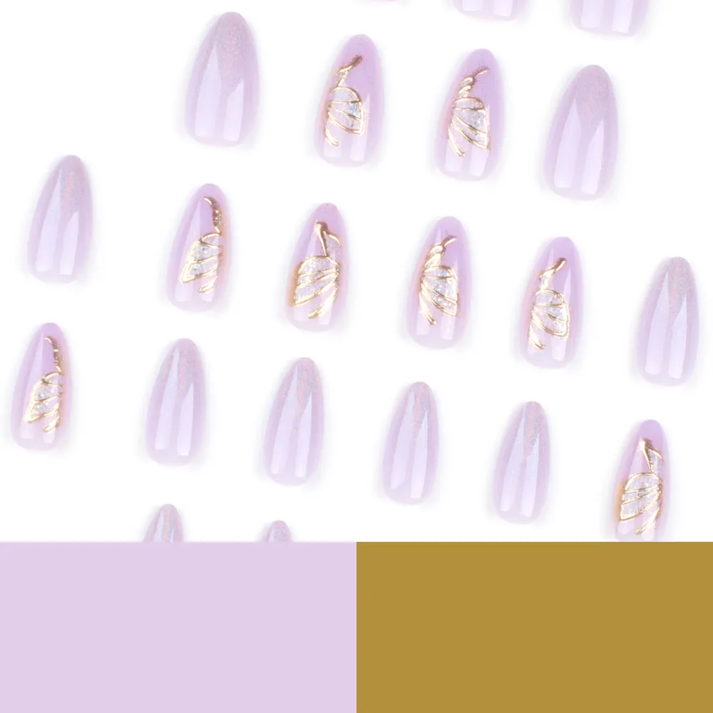 Nailhour Gold Butterfly 24Pcs Party Date Purple Press On Nails