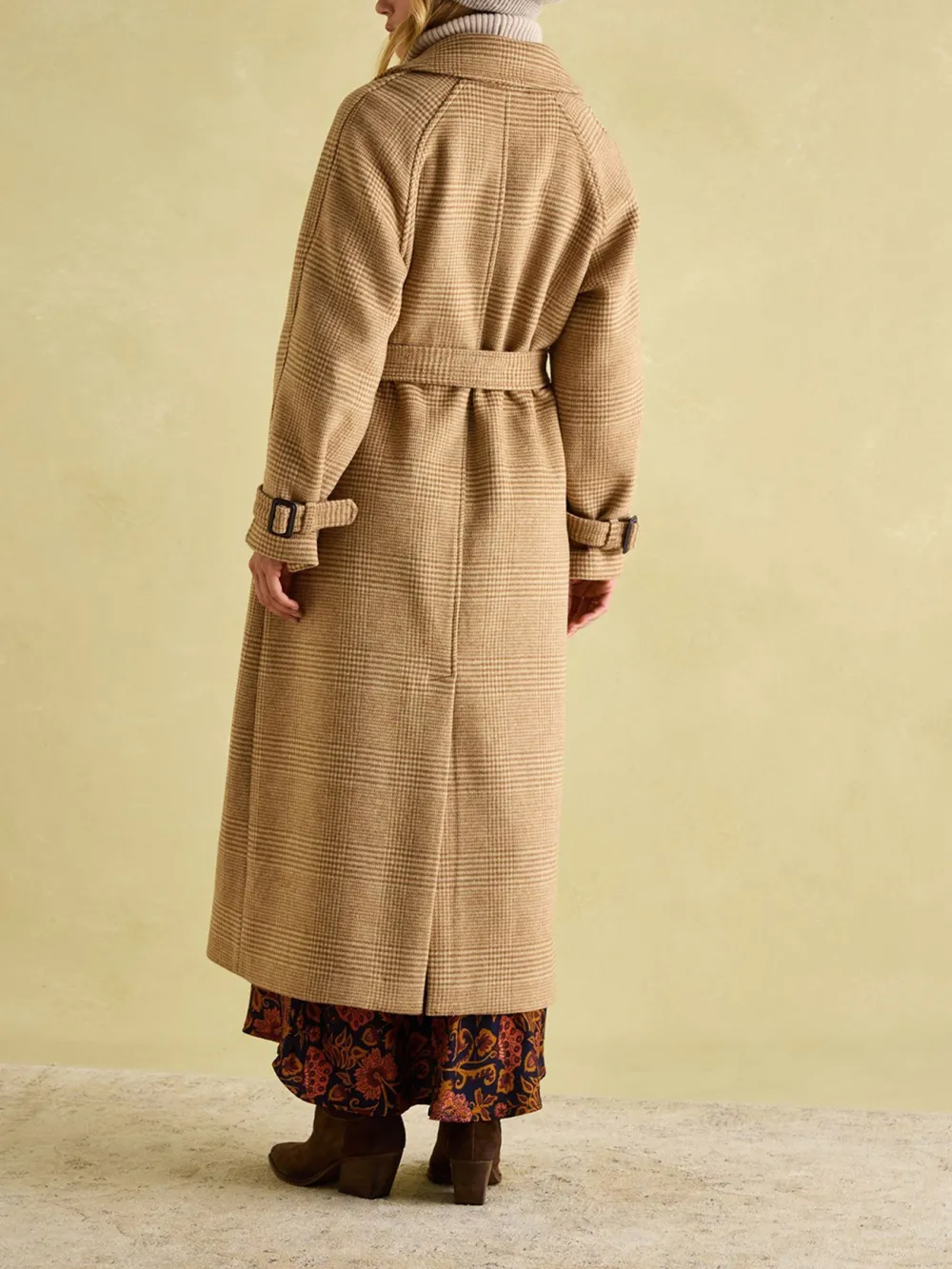 Brown Longline Wool Blend Coat