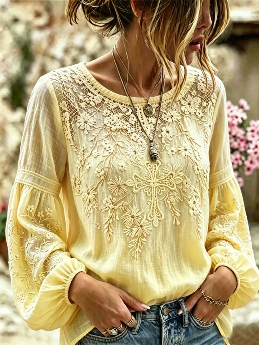 Women'S Floral Faith Printed Casual Cotton And Linen Top