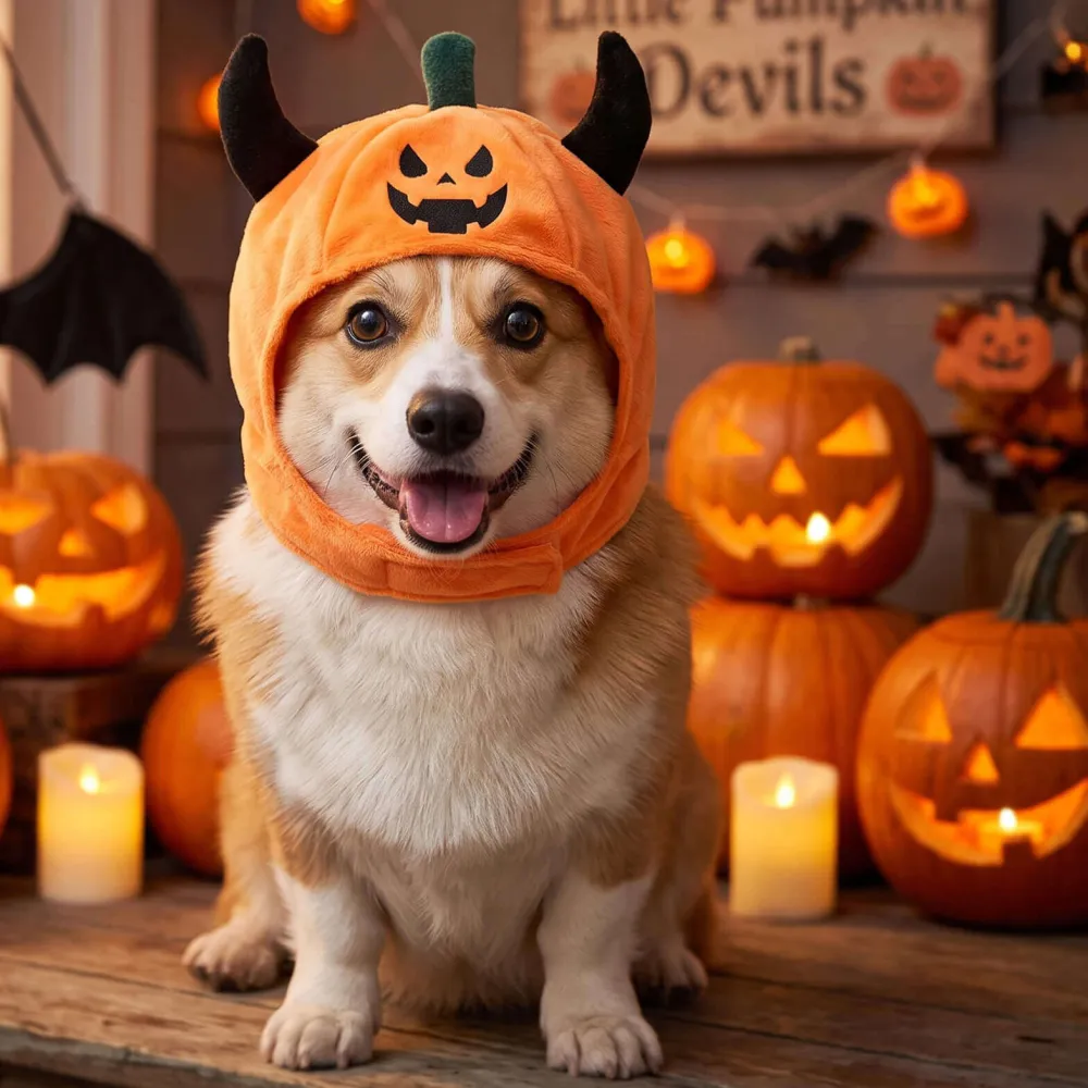 1Pcs Halloween Pet horn pumpkin hat