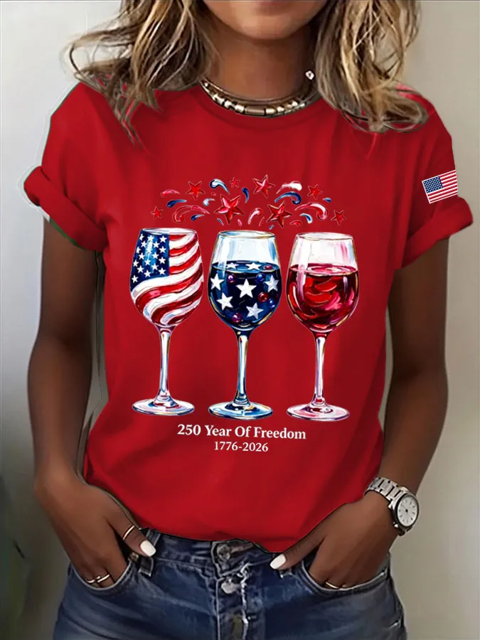 Women'S  America Flag Printed Casual T-Shirt
