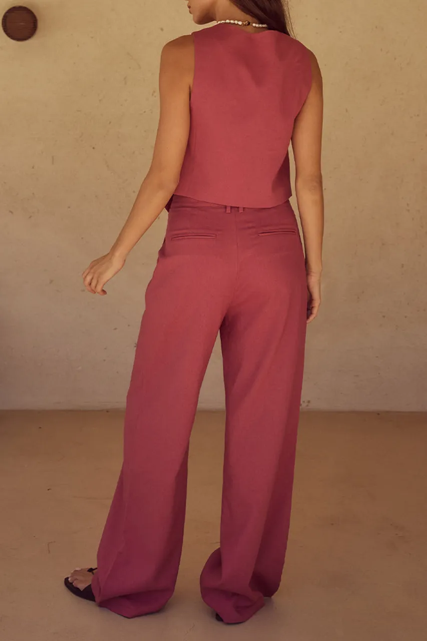 Solid Color Straight Leg Tailored Pants