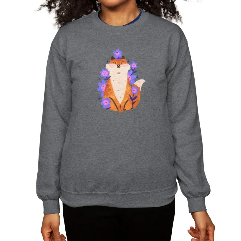 Cute Sfox And Purple Flowers Sweatshirt
