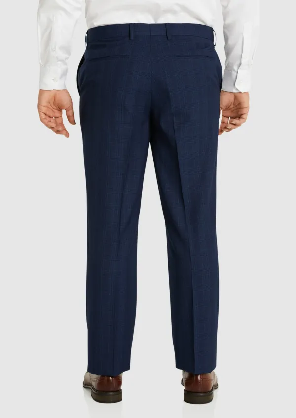 NAVY BLUE PLAID DRESS PANTS WITH CLASSIC FIT FOR FORMAL WEAR