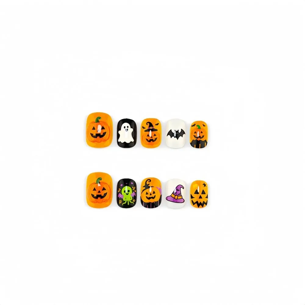 Nailhour 30Pcs Halloween Short Squoval Cute Pumpkin Press On Nails